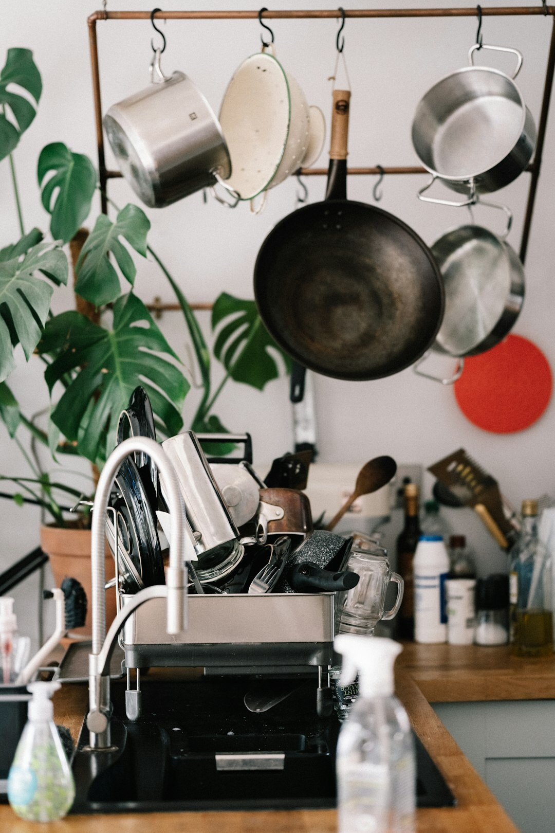 home kitchen with pots